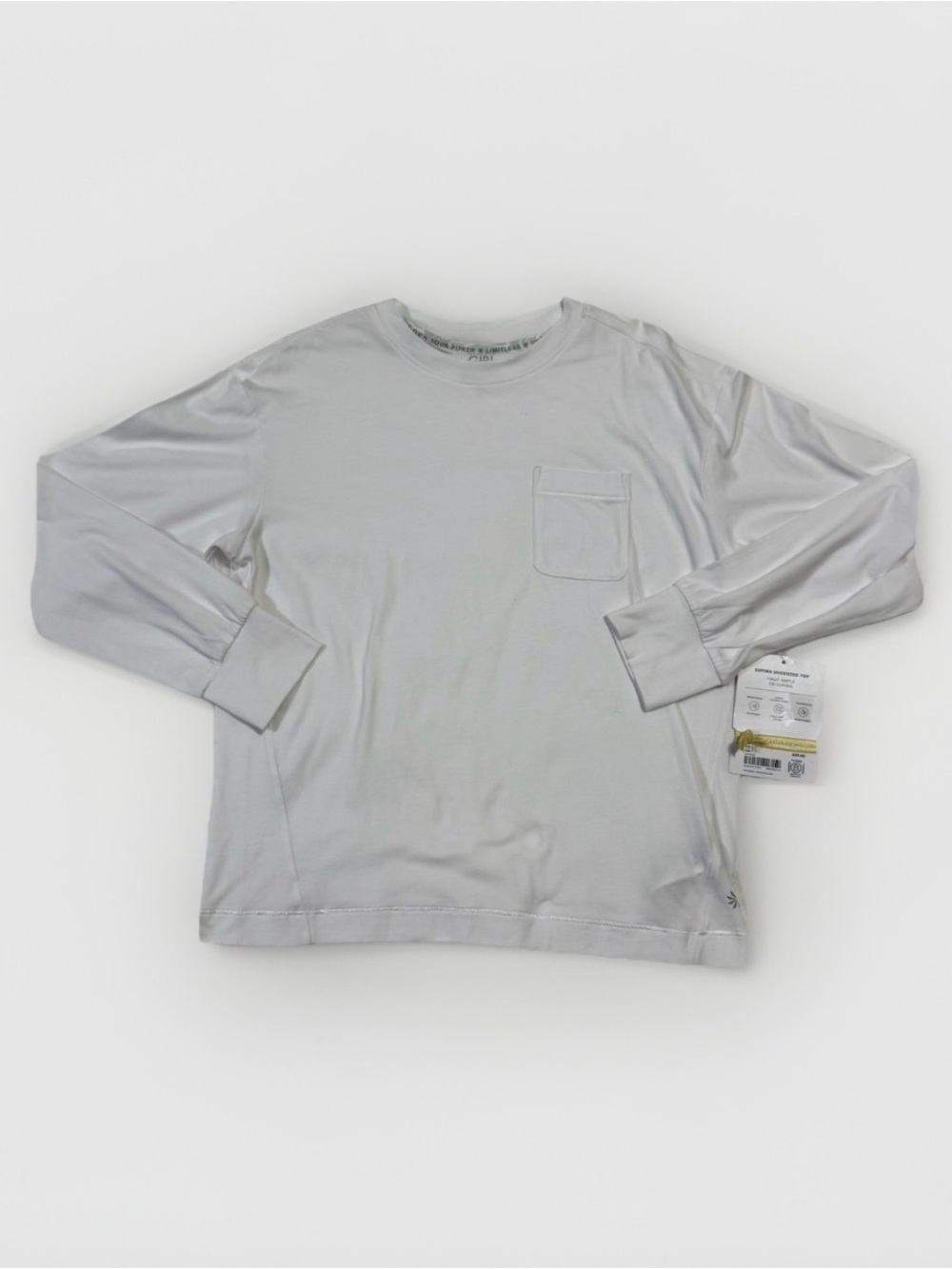 New Athleta Girl Size 7 White  Long Sleeve Supine oversized Pocket Tshirt